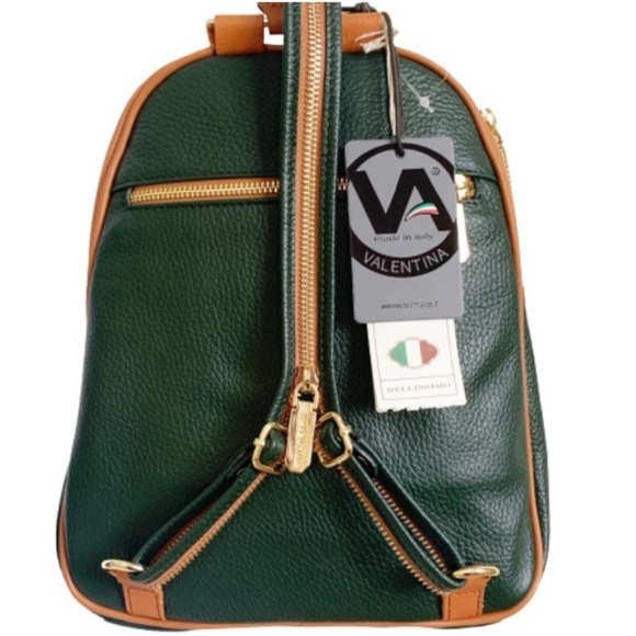 Valentina Pebbled Leather Convertible Backpack Sling Bag Purse Hunter Green - Picture 5 of 16